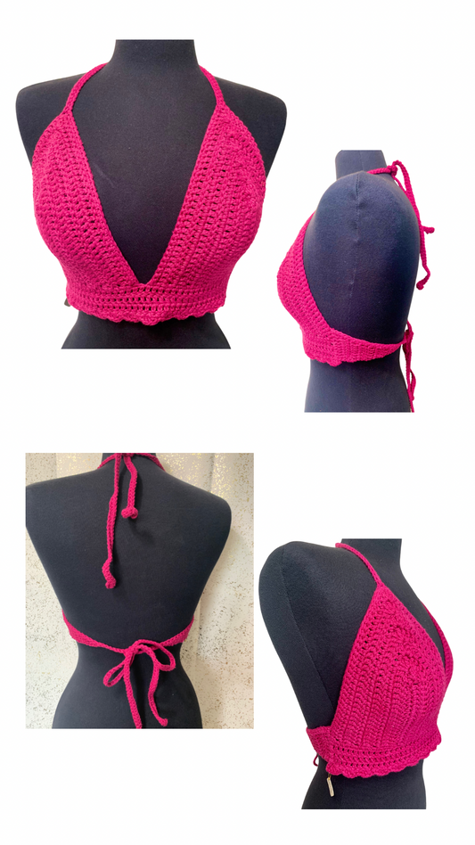 Raspberry Crochet Halter Top
