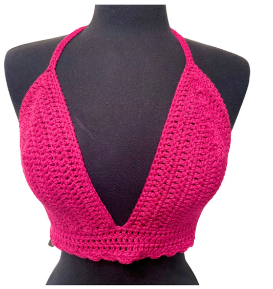 Raspberry Crochet Halter Top