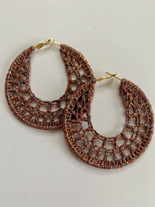 Copper Shimmer Crochet Earrings