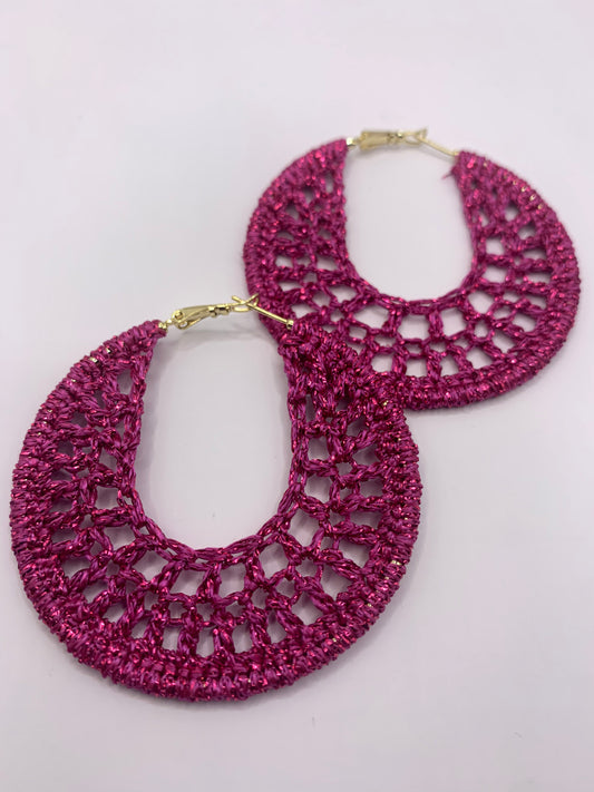 Pink Shimmer Crochet Earrings