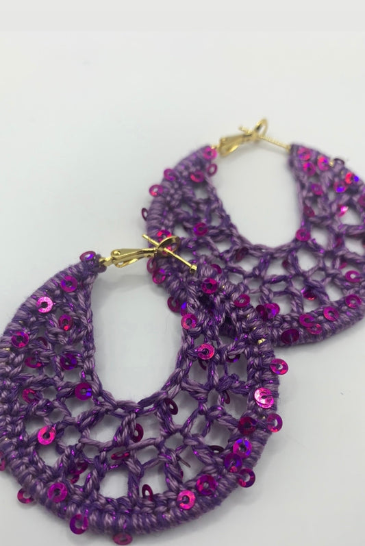 Petite Glistening Grape Crochet Earrings