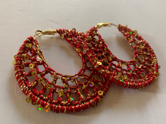 Red Sequins Crochet Earrings